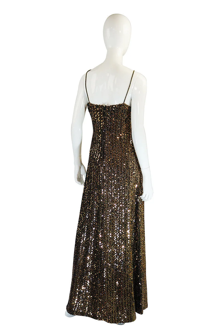 1970s Rare Biba Gold Sequin Maxi Dress