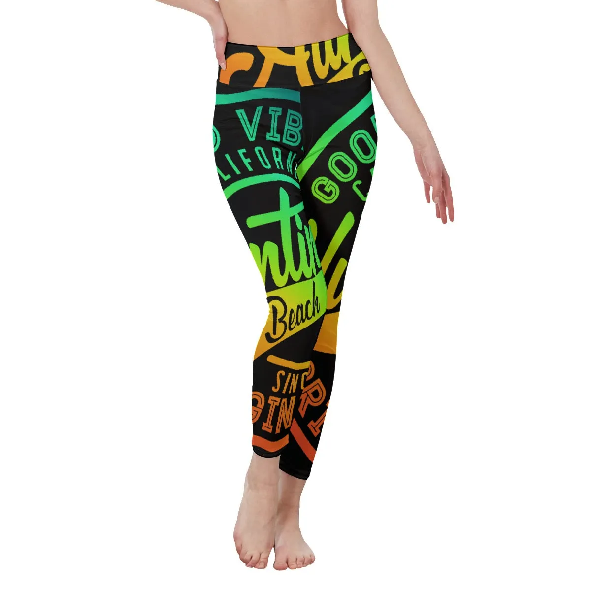 8All-Over Print Women's High Waist Leggings | Side Stitch Closure good vibes, print