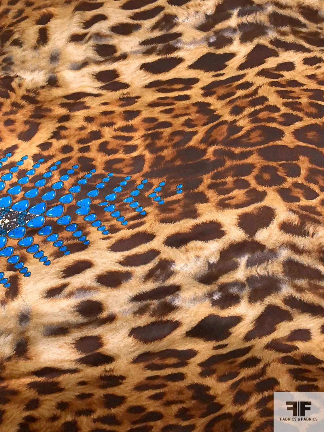 Animal Pattern with Border Print Silk Charmeuse - Brown / Caramel /Blue