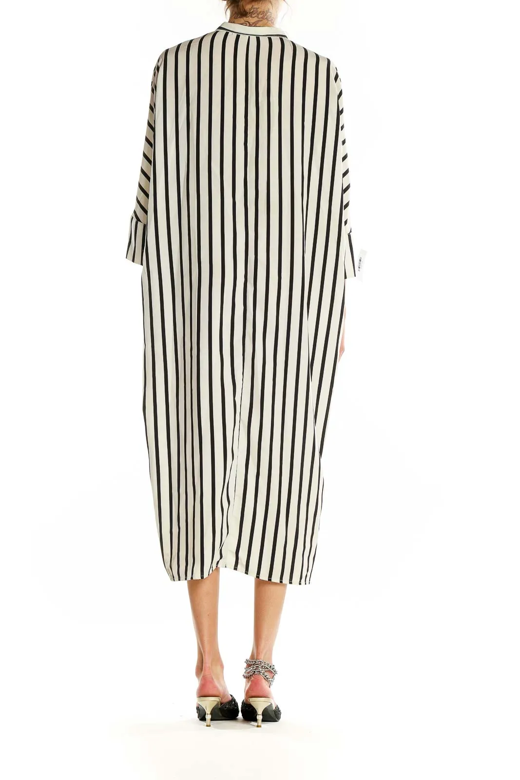 Black and White Striped Midi Shirt Dress