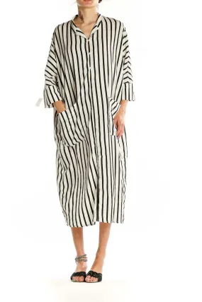 Black and White Striped Midi Shirt Dress