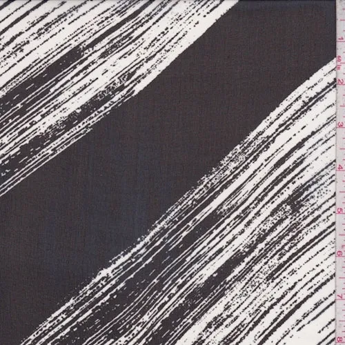 Black/White Diagonal Brush Stroke Silk Chiffon Fabric