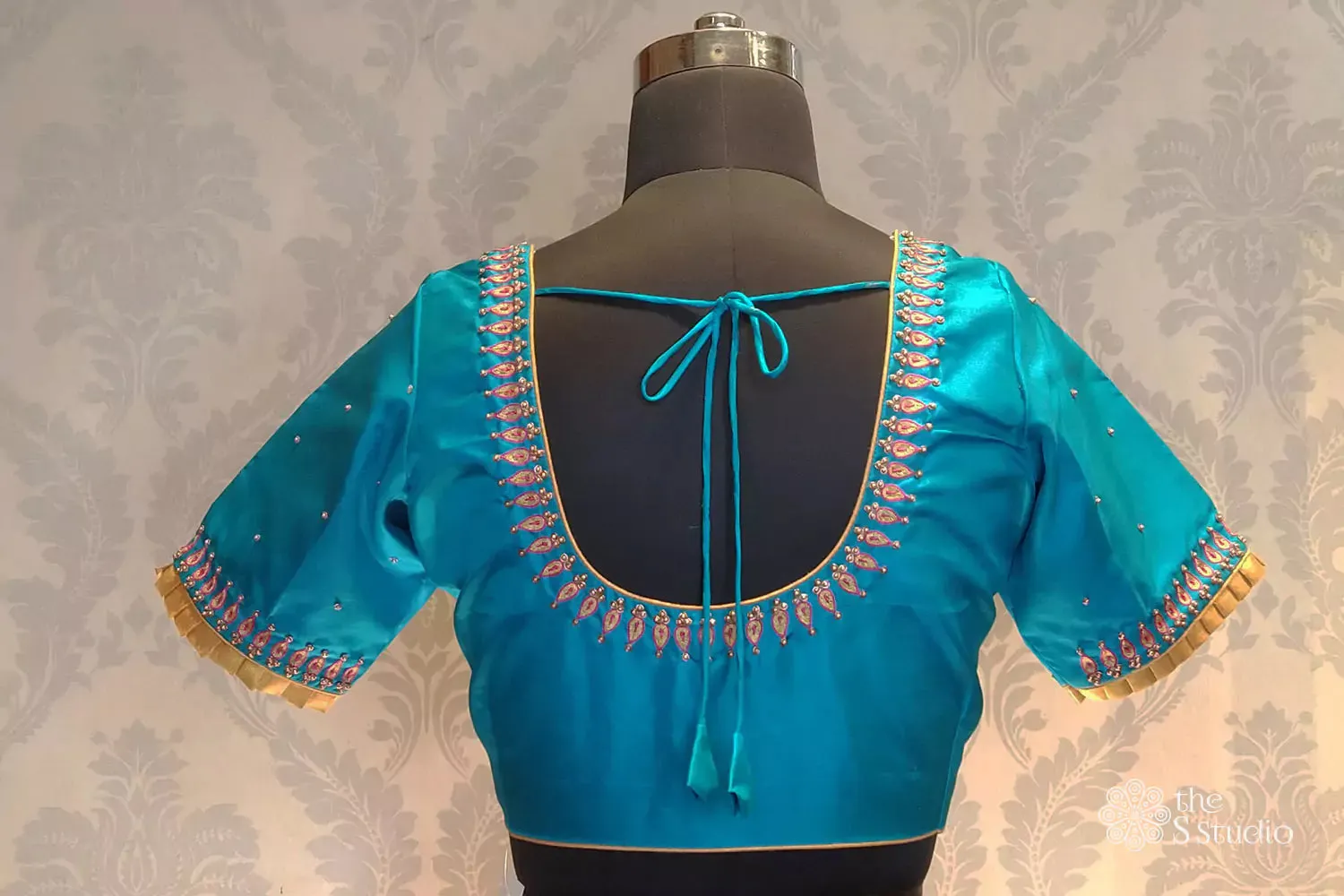 Blue kanchi silk readymade blouse with embroidery