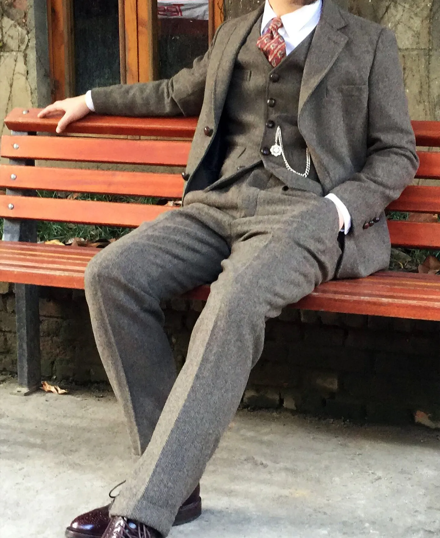 Brown Herringbone Tweed Blazer