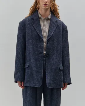 Cawley Linen Andie Blazer, Navy Herringbone