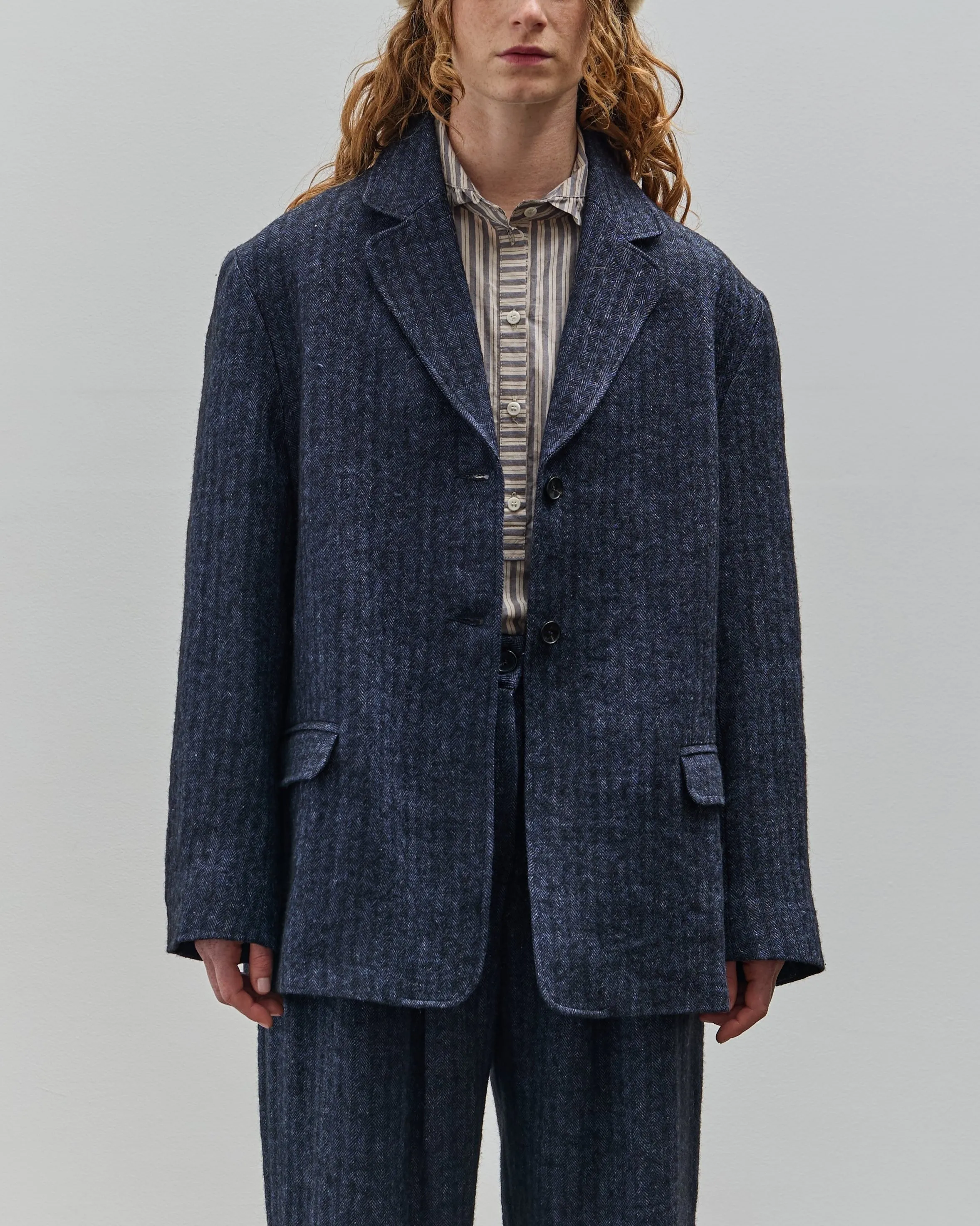 Cawley Linen Andie Blazer, Navy Herringbone