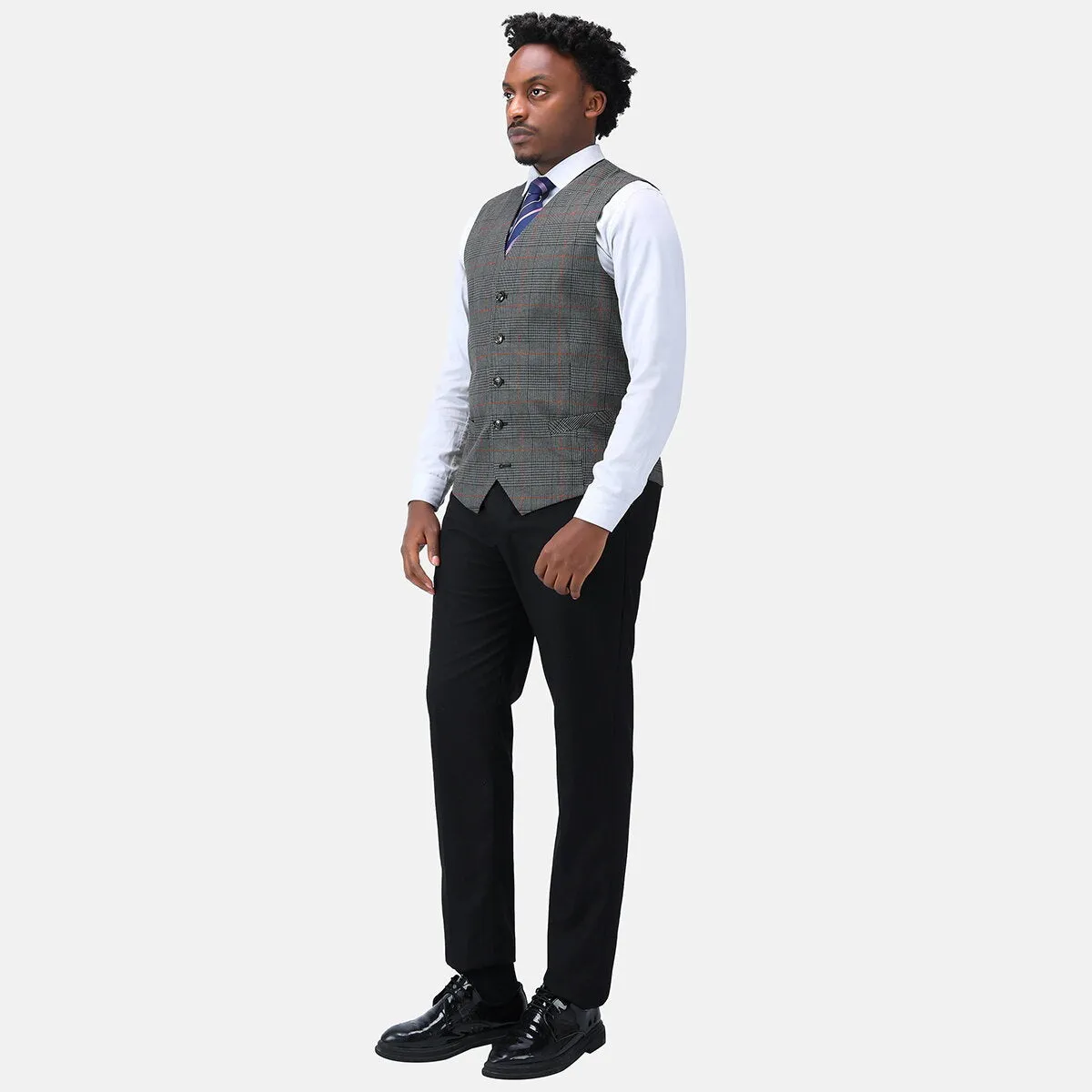 Checked Vests Stripes Business Slim Fit Cotton Grey