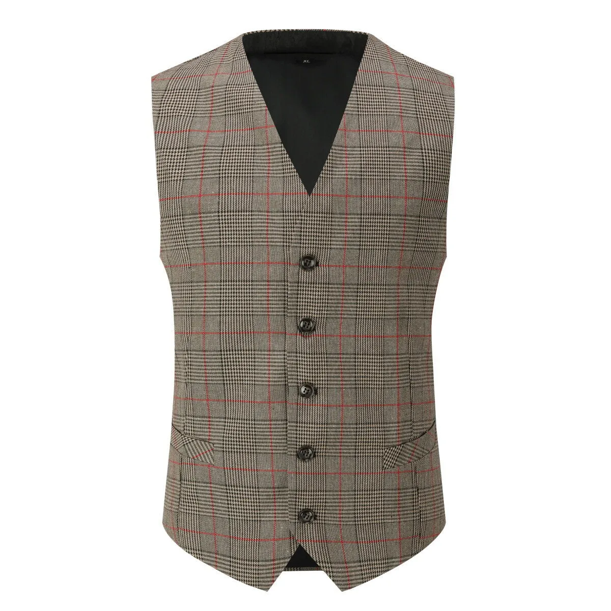 Checked Vests Stripes Business Slim Fit Cotton Grey