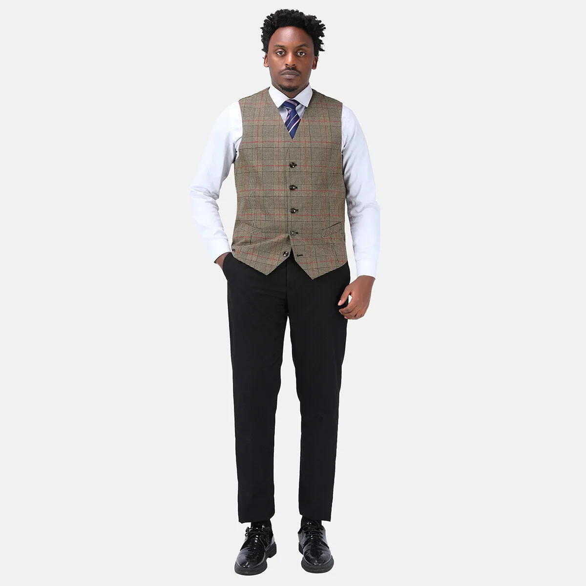 Checked Vests Stripes Business Slim Fit Cotton Grey