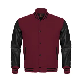 Custom Varsity Jackets Maroon Body and Black Leather Sleeves Varsity Jacket