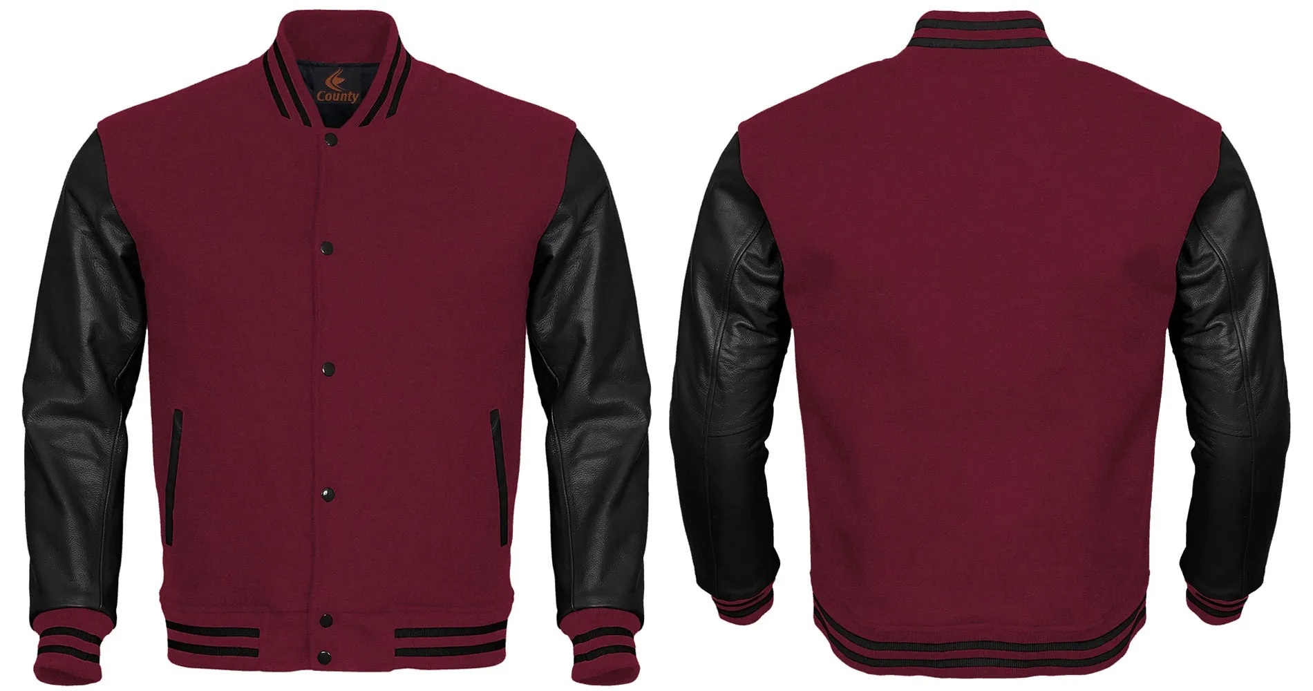 Custom Varsity Jackets Maroon Body and Black Leather Sleeves Varsity Jacket