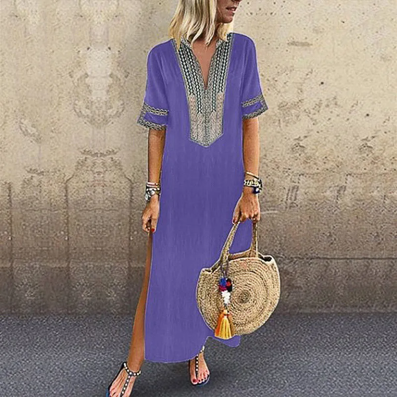 Ethnic Style Printed Wholesale Maxi Dresses Short Sleeve Casual Dress Summer