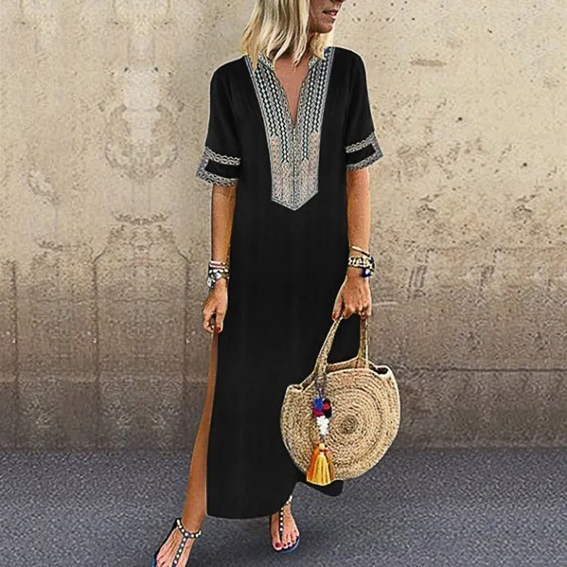 Ethnic Style Printed Wholesale Maxi Dresses Short Sleeve Casual Dress Summer