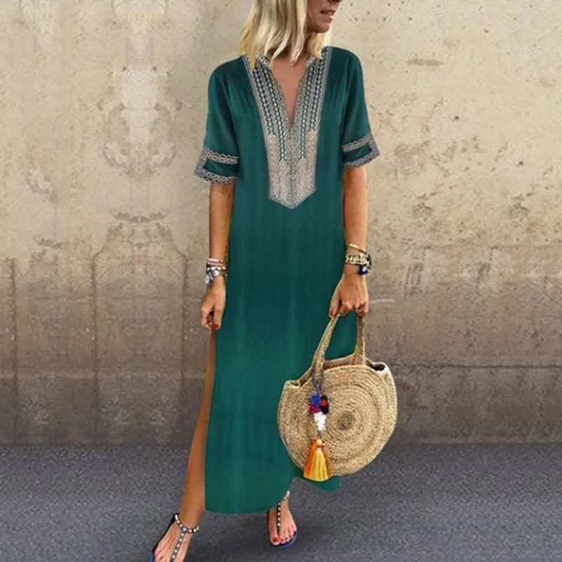 Ethnic Style Printed Wholesale Maxi Dresses Short Sleeve Casual Dress Summer