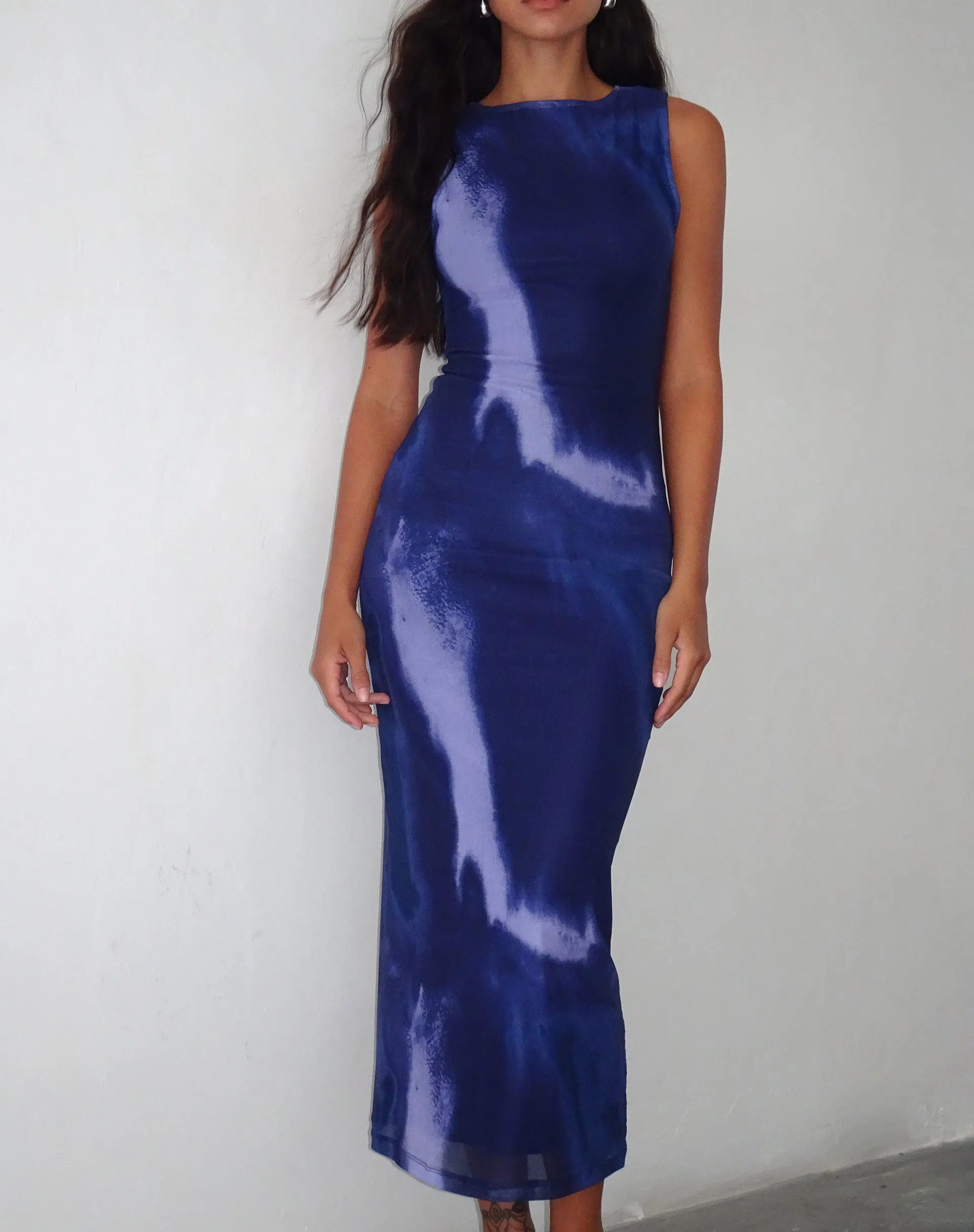 Fayola Printed Maxi Dress in Watercolour Navy