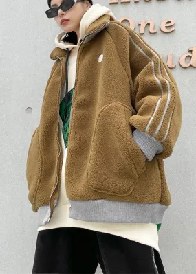 Fine khaki Wool winter jackets lapel zippered women coats