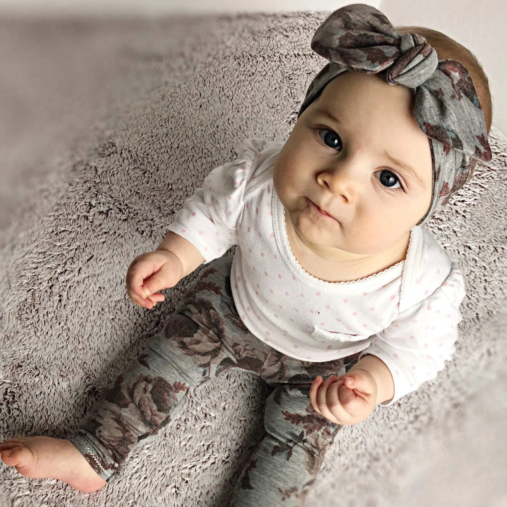 Floral on Heather Gray Leggings and/or Headbands