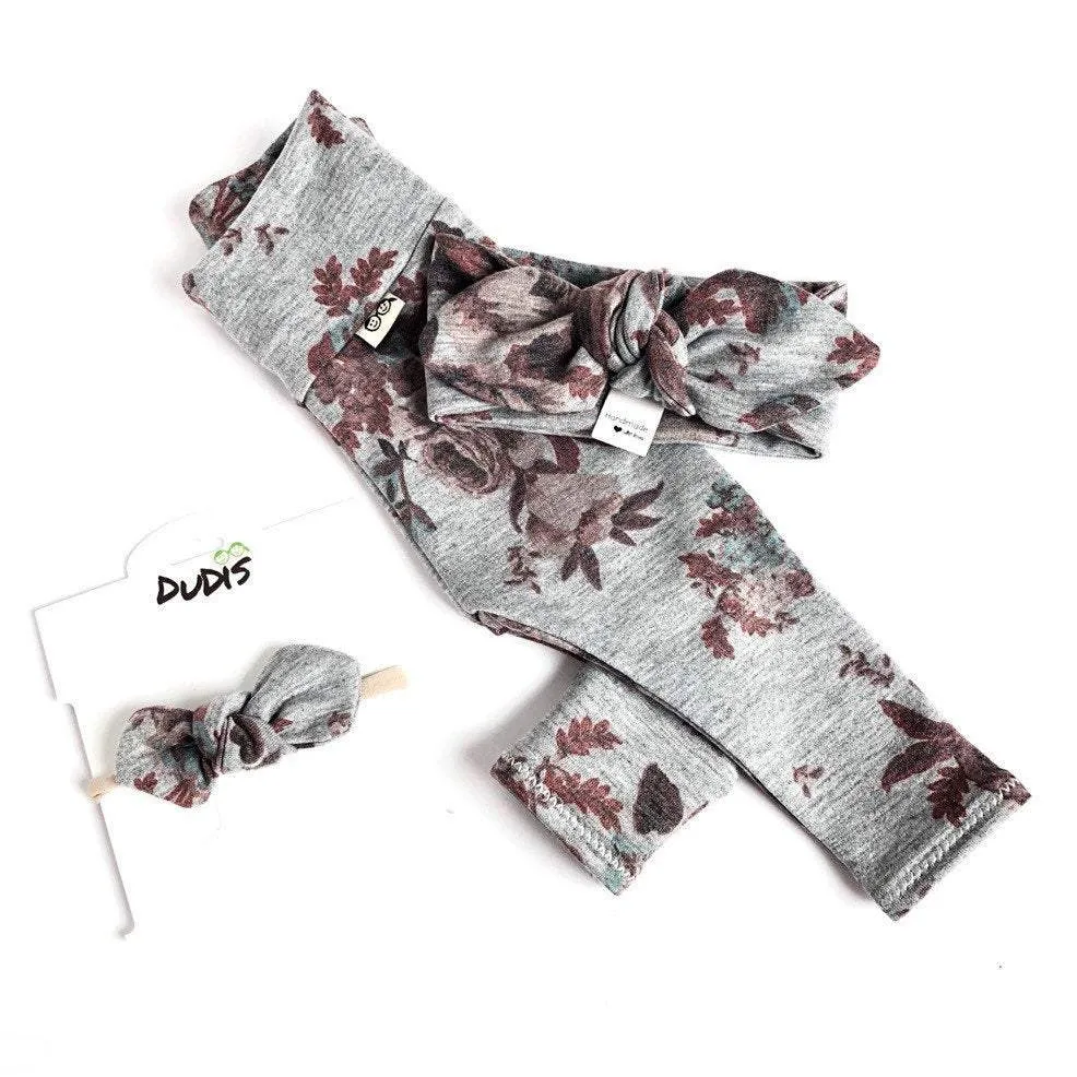 Floral on Heather Gray Leggings and/or Headbands