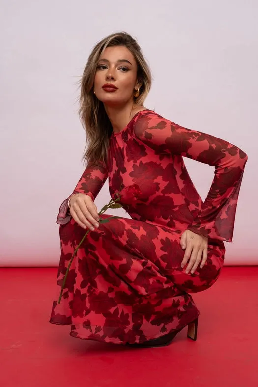 Floral Print Bell Sleeve Maxi Dress (Lookbook)