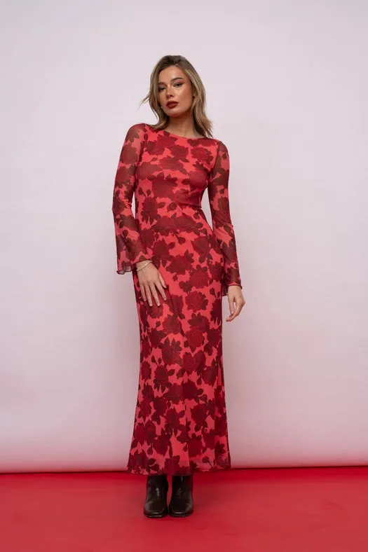 Floral Print Bell Sleeve Maxi Dress (Lookbook)