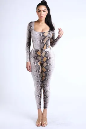 Foiled Snake Printed Bodysuit Leggings Sets