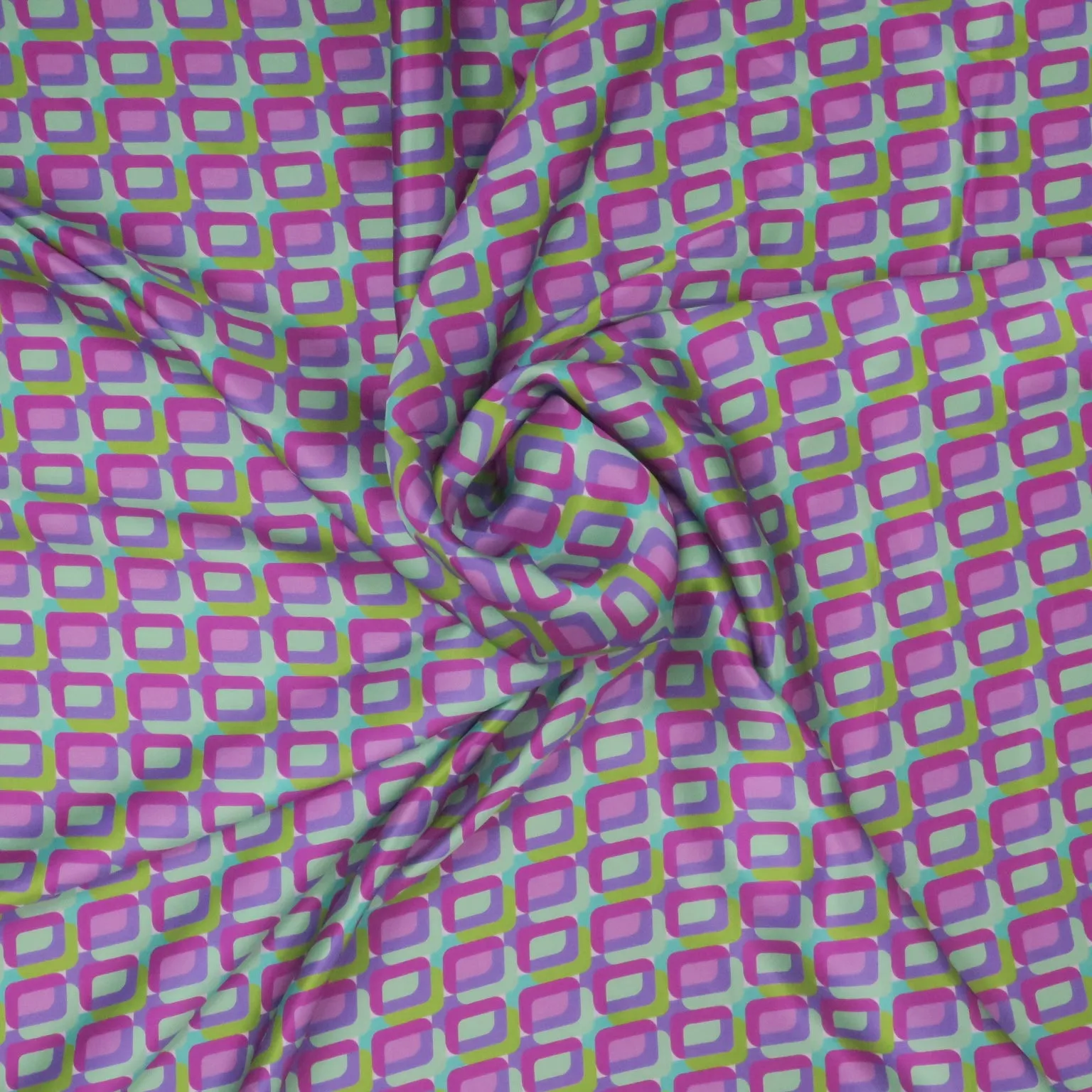 Green and Purple Squares Modern Illustration Printed Silk Charmeuse Fabric