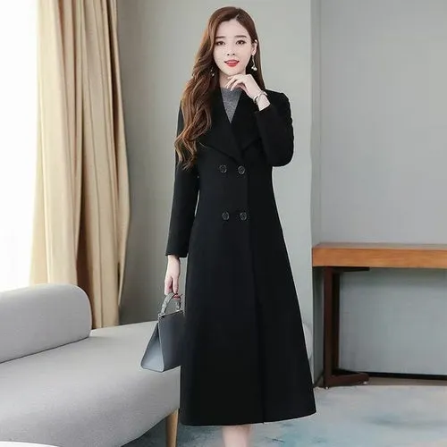 Grey Black Long Wool Coat 2021 New Autumn Winter Woolen Windbreaker