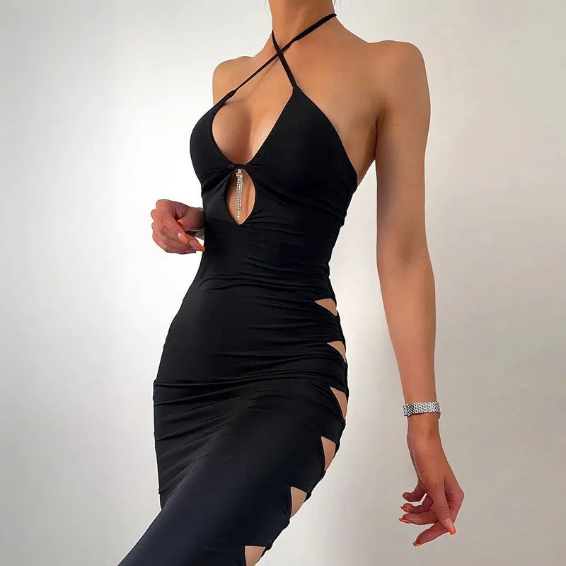 Halter Cutout Backless Bodycon Maxi Dress