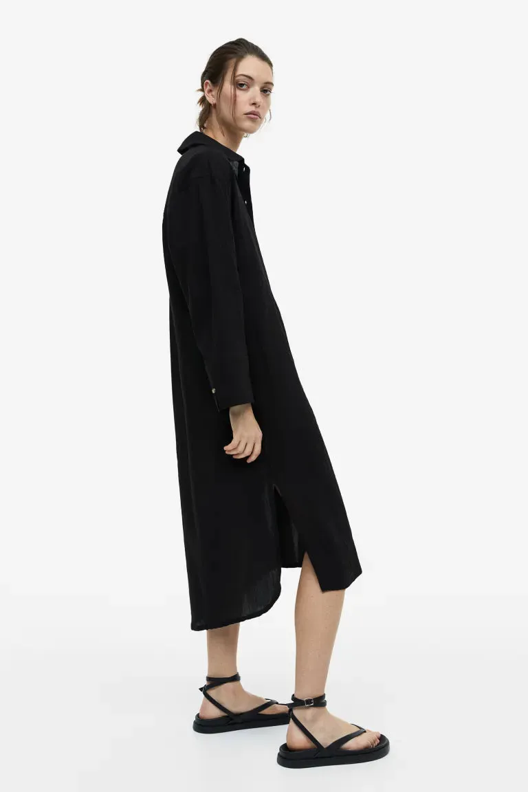 H&M crepe shirtdress, black