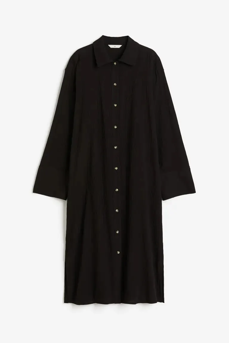 H&M crepe shirtdress, black