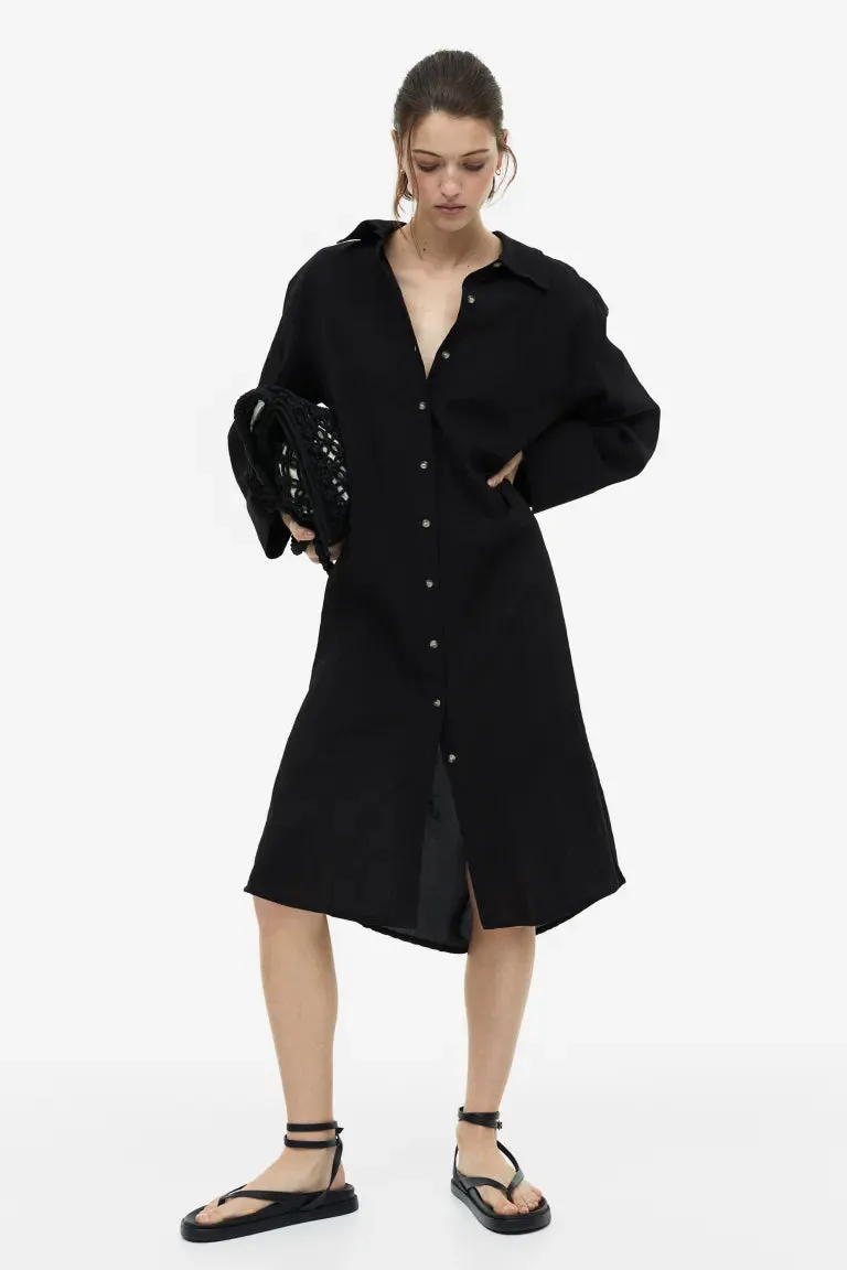 H&M crepe shirtdress, black