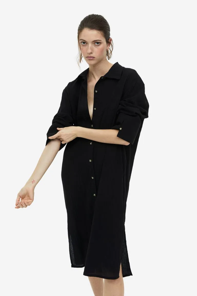 H&M crepe shirtdress, black