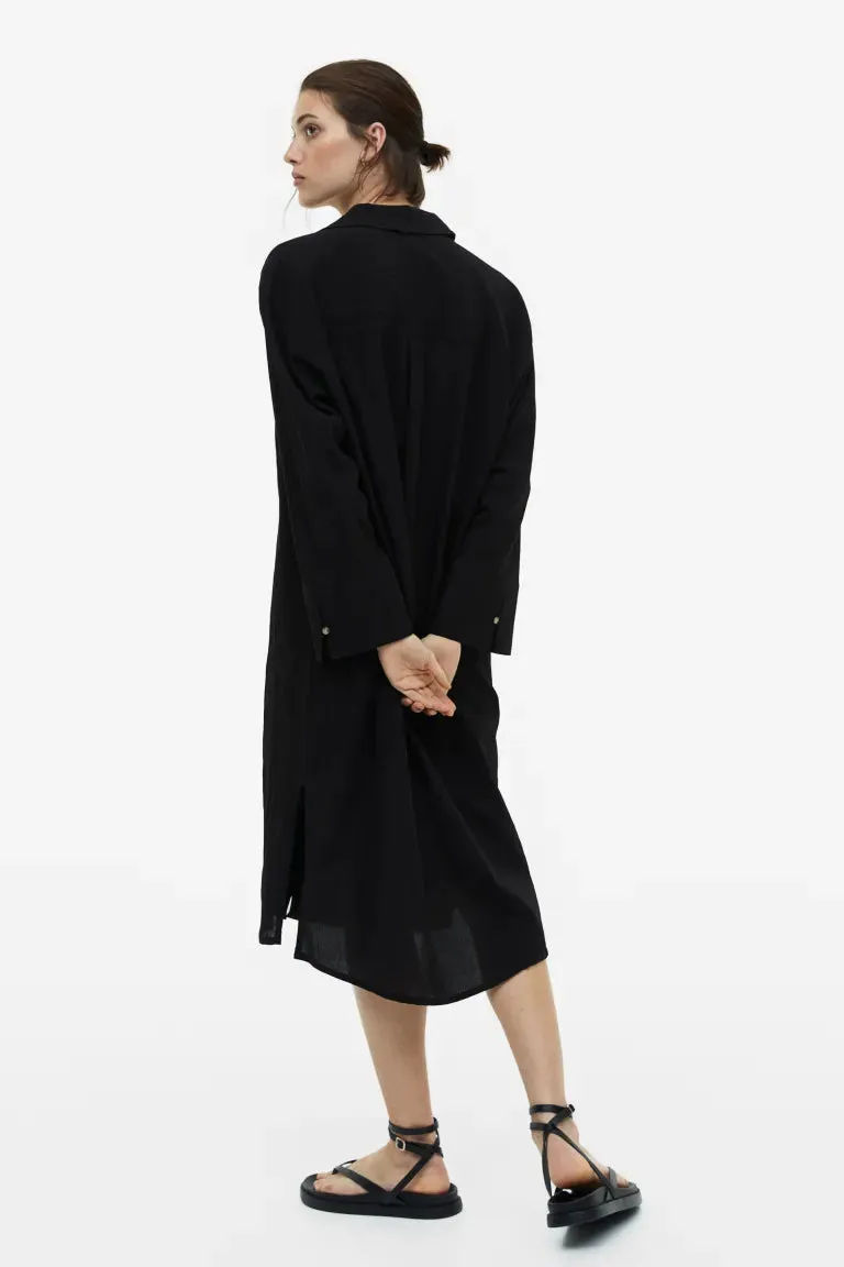 H&M crepe shirtdress, black