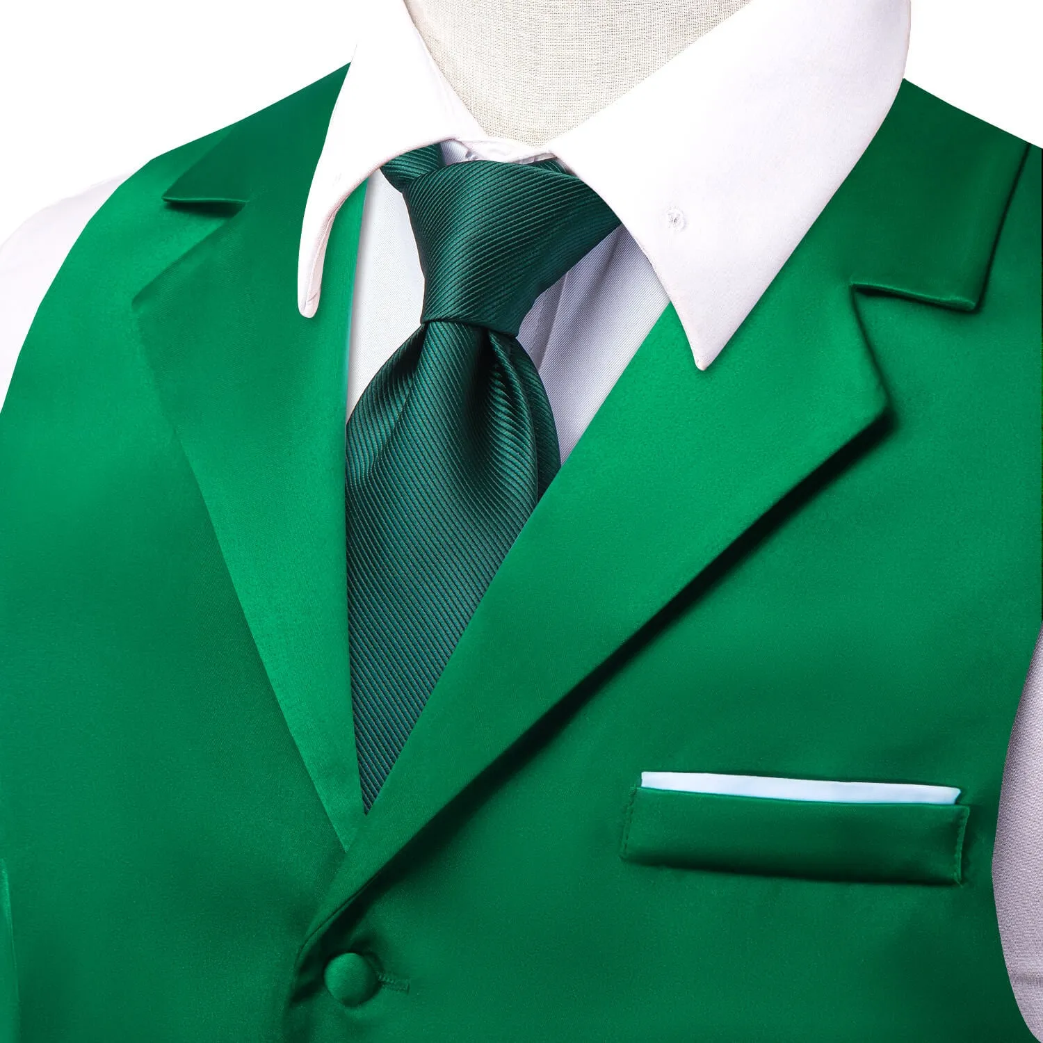 Hi-Tie Emerald Green Waistcoat Solid Notch lapels Men's Vest