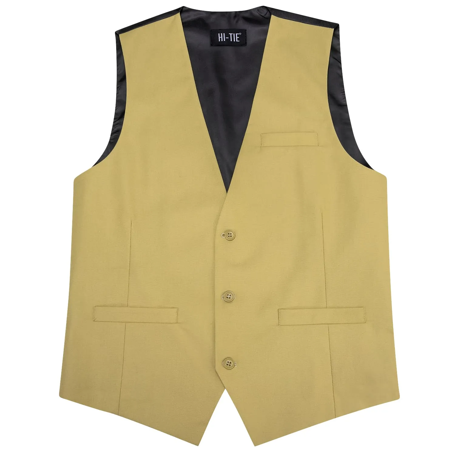 Hi-Tie Khaki Solid V-Neck Waistcoat Formal Mens Vest for Business