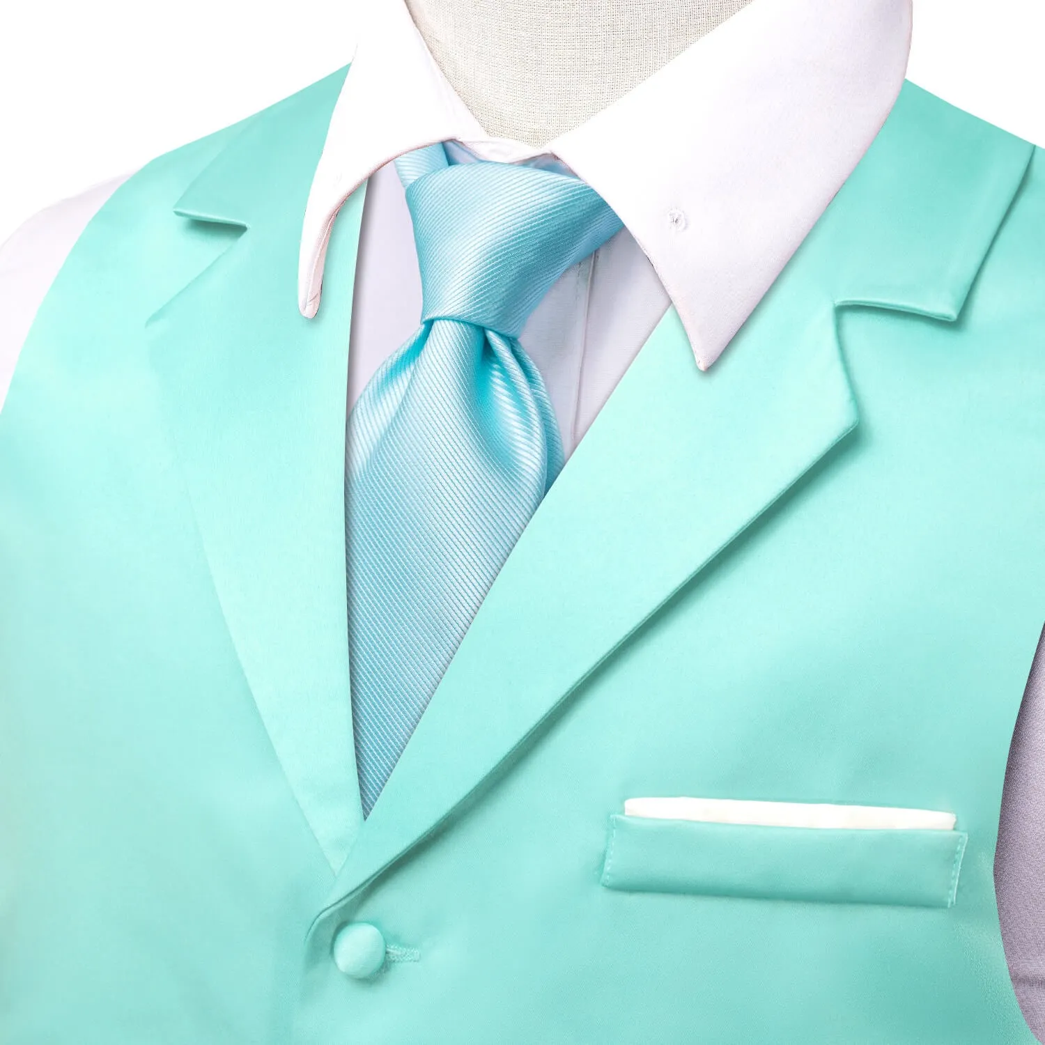 Hi-Tie Mint Blue Waistcoat Solid Notch lapels Men's Vest