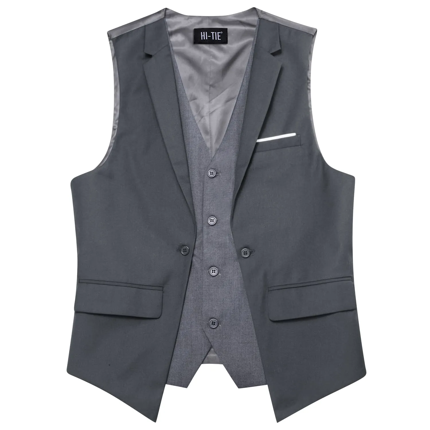 Hi-Tie Suit Vest Layered Waistcoat SlateGray Gray Vests for Wedding