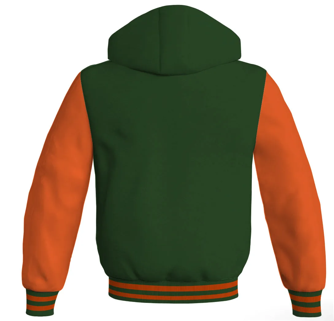 Hoodie Jackets Forest Green Body and Orange Leather Sleeves Bomber Jacket