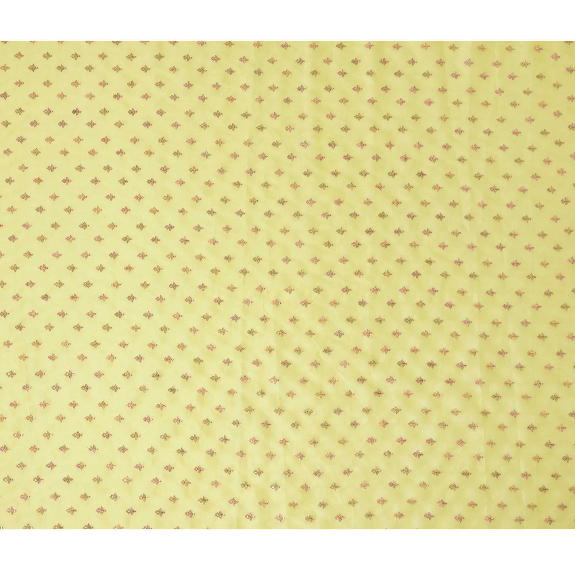 Lemon Yellow Pure Tussar Silk Fabric with Embroidery, 110 cm Width-D20697