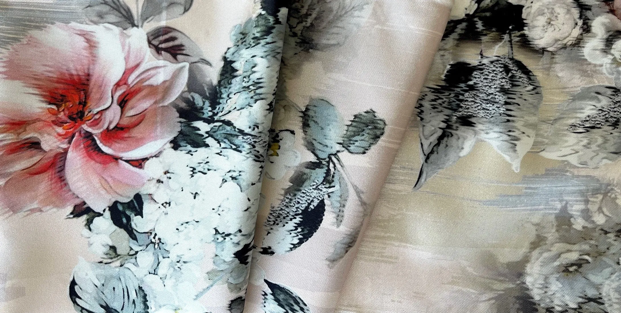 Lush Peonies on Apricot Cloud Silk Twill (Made in Italy)