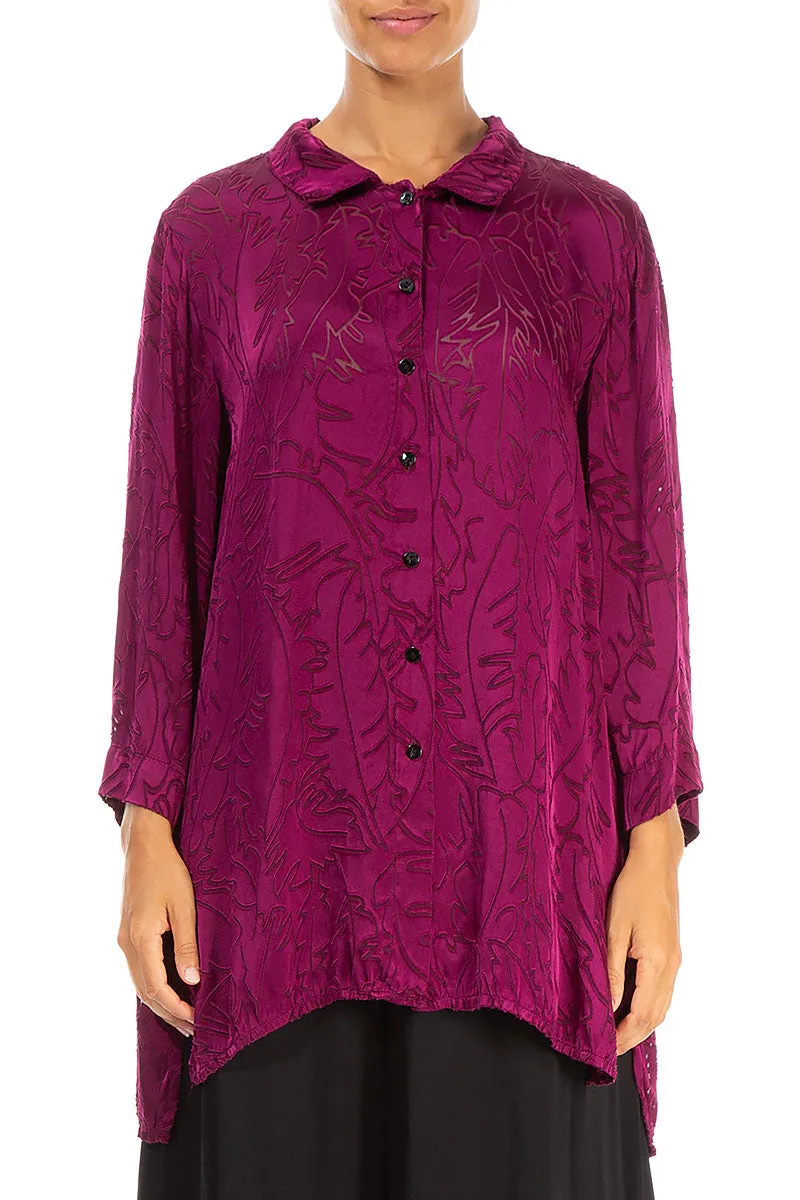 Magenta Devoré Feather Silk Shirt