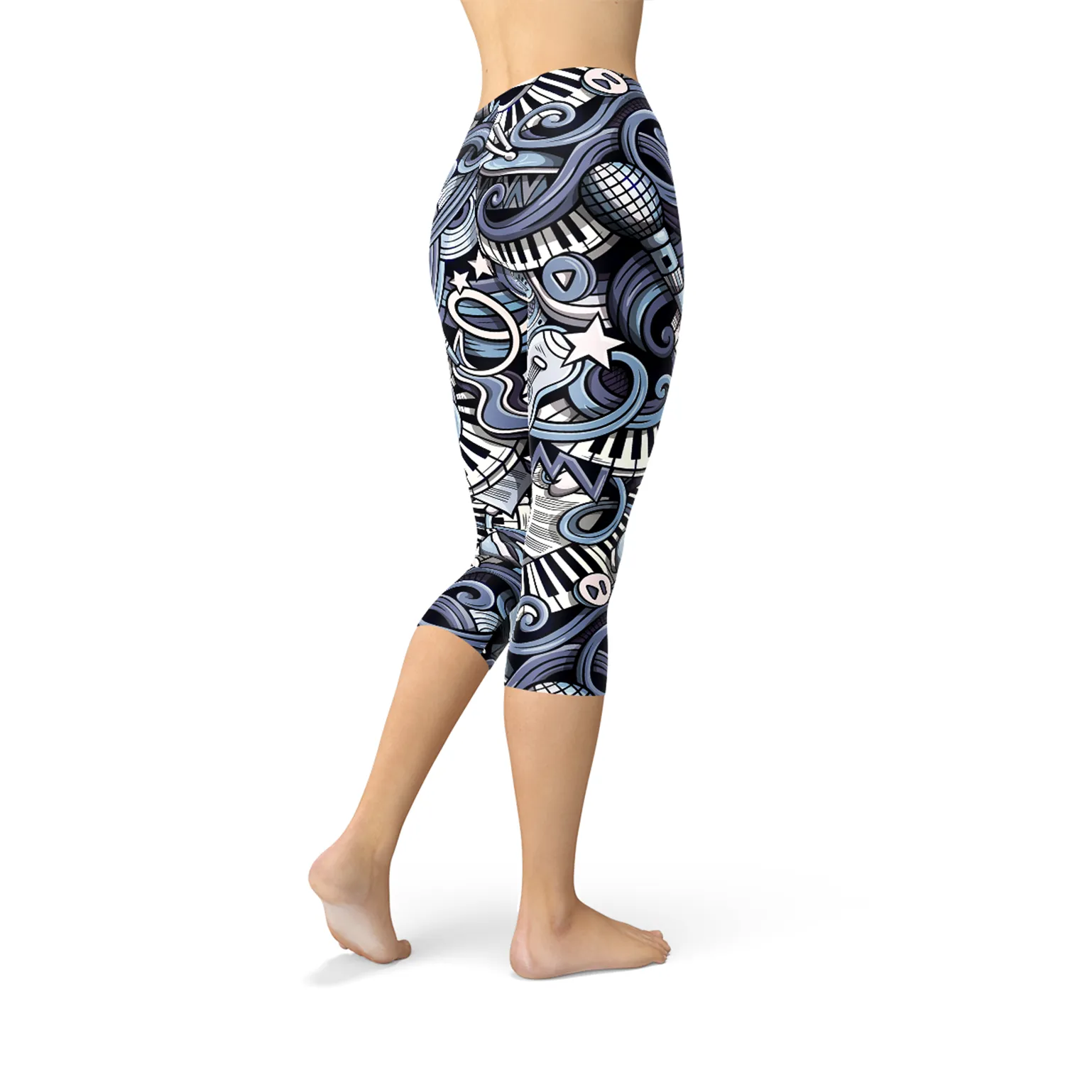 Melodic Vibes Women's Blue Capri Leggings - Trendy Activewear for Every Workout