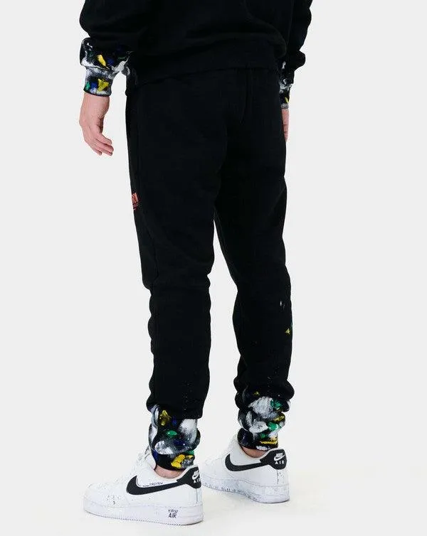 Mens Black Hand Paint Jogger Pants