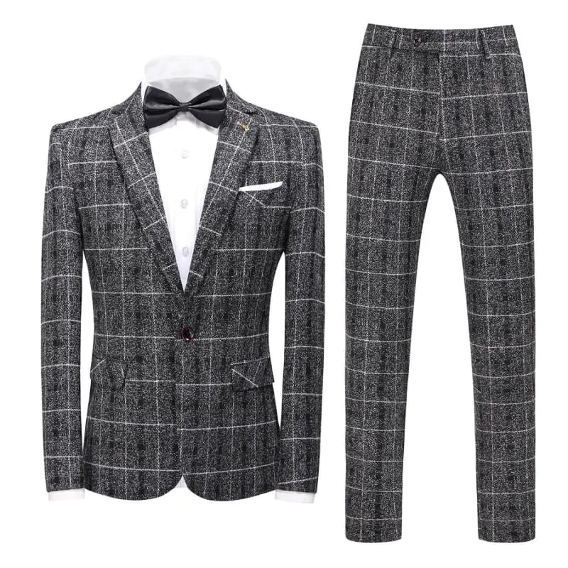 Men's Three-piece Slim-fitting English Style Checked Suit in Plaid Tweed