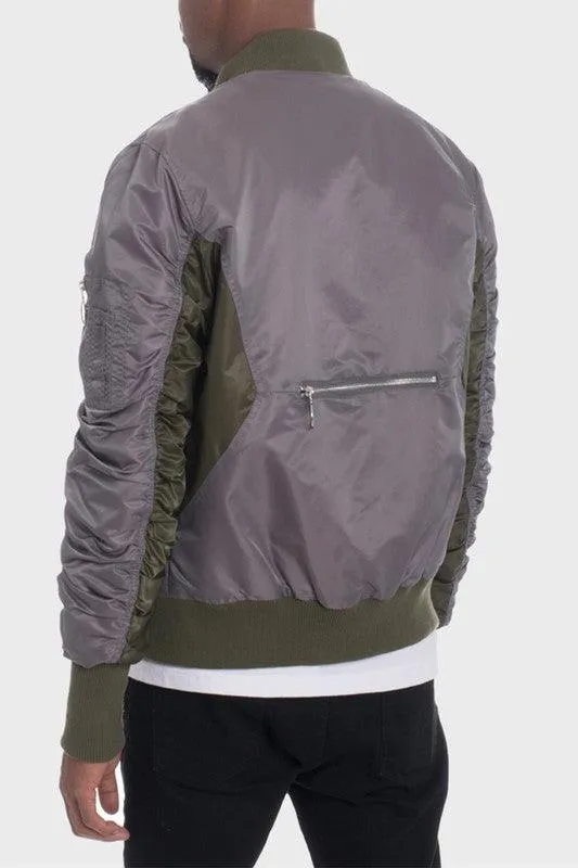 Mens Two-Tone Color Block Bomber Jackets 3 Color Options