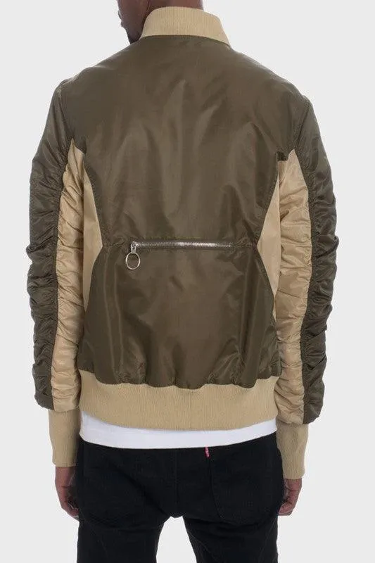 Mens Two-Tone Color Block Bomber Jackets 3 Color Options