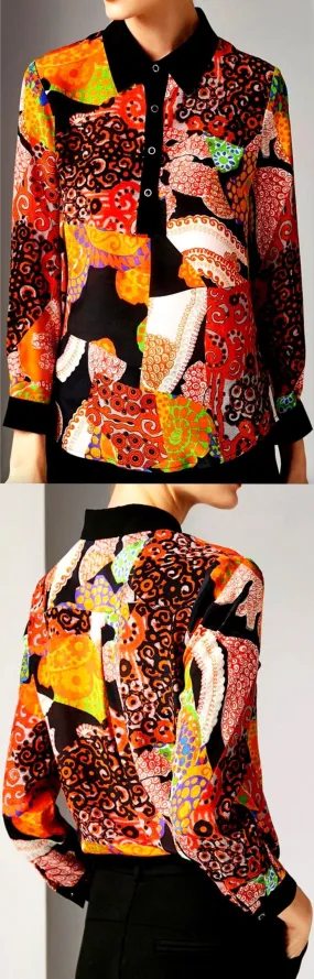 Multi Colored Patch Print Silk Top