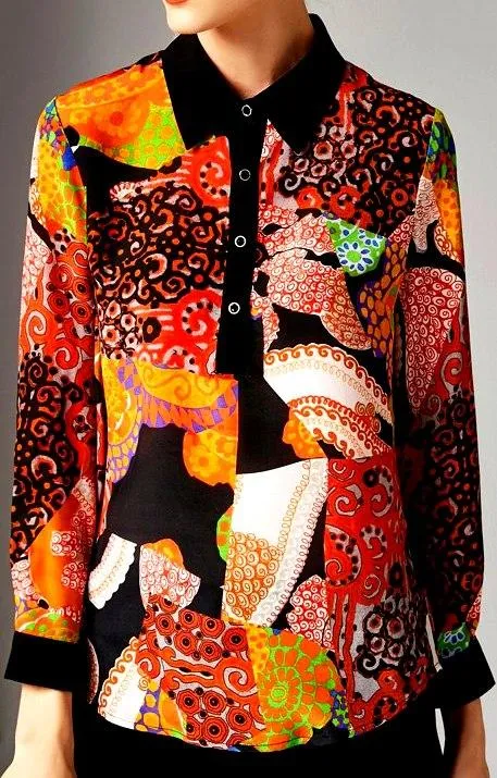 Multi Colored Patch Print Silk Top