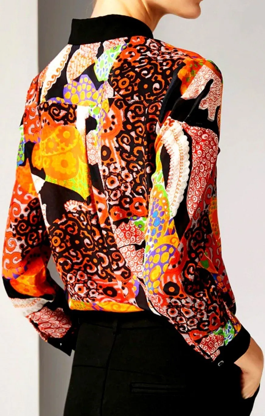 Multi Colored Patch Print Silk Top