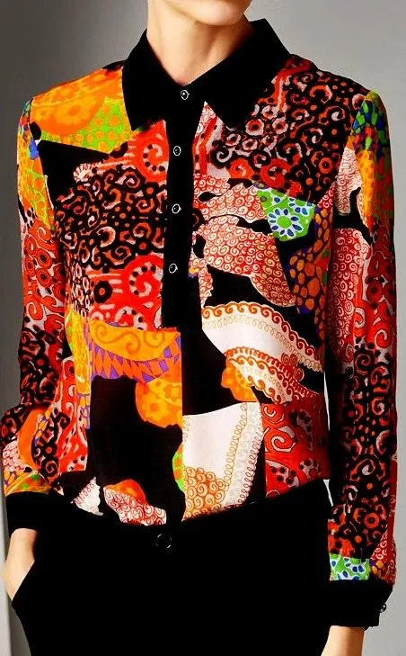 Multi Colored Patch Print Silk Top